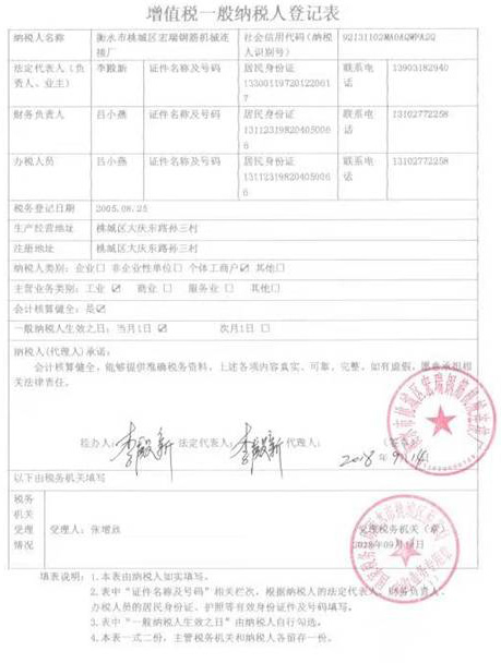 增值稅一般納稅人登記表